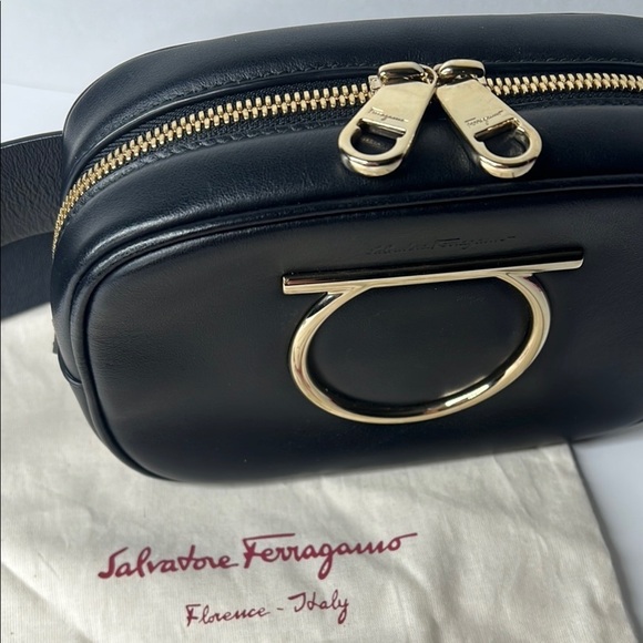 Salvatore Ferragamo Black Leather and Goldtone Logo Belt Bag - Picture 3 of 14